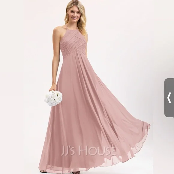 JJs House | Dresses | Aline Scoop Neck Floorlength Chiffon Bridesmaid Dress  With Ruffle Dusty Rose | Poshmark
